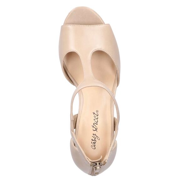 Easy Street Women's Flash T-Strap Mid Heel Dress Sandals Beige Size 9 1/2 W - Picture 5 of 6